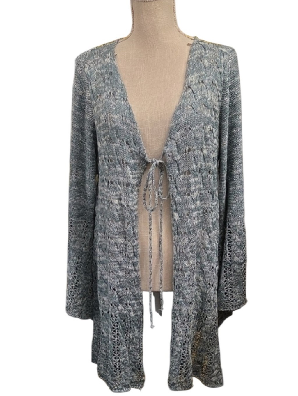 Umgee Green Tie-Front Open Knit Cardigan